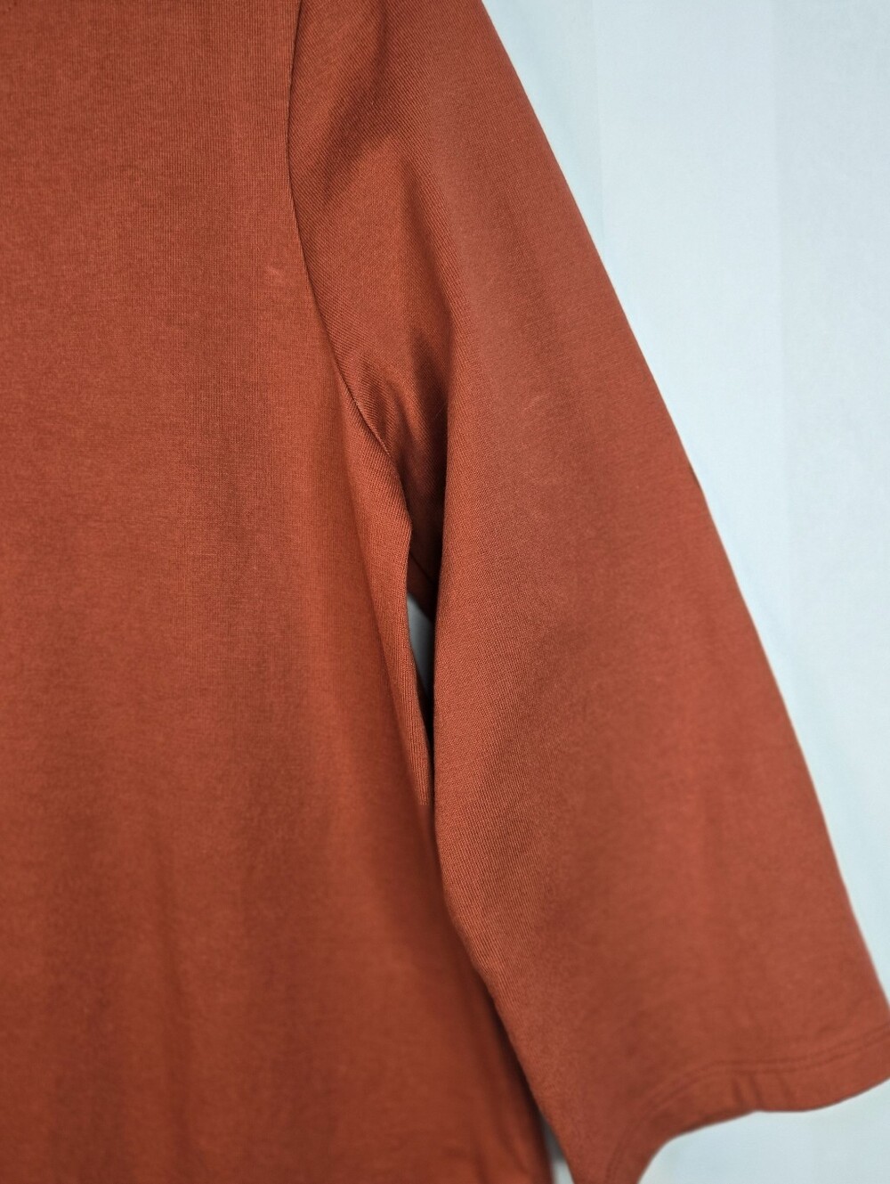Garnet Hill Size 12 Organic Pima Cotton Pumpkin color 3/4 Sl shift dress - Picture 6 of 10